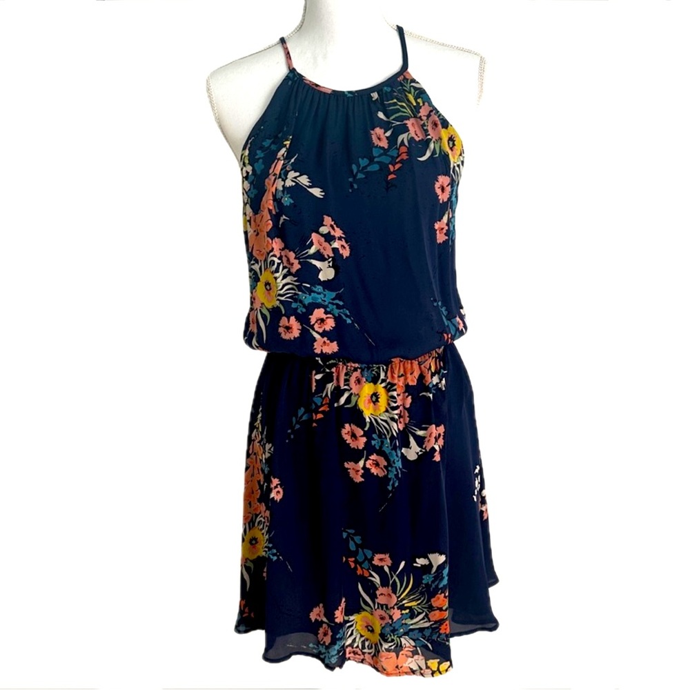 Joie Navy and Pink Floral Mini Dress